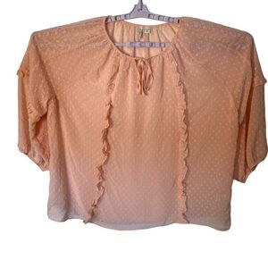 Est.1946‎ Women's Blush Pink Sheer Blouse Top 22/24 Plus Boho Ruffle Dots Light